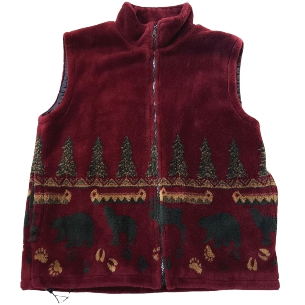 Glacier Gear Sz L Nature Bear Forest Animal Fleece Zip Up Vest